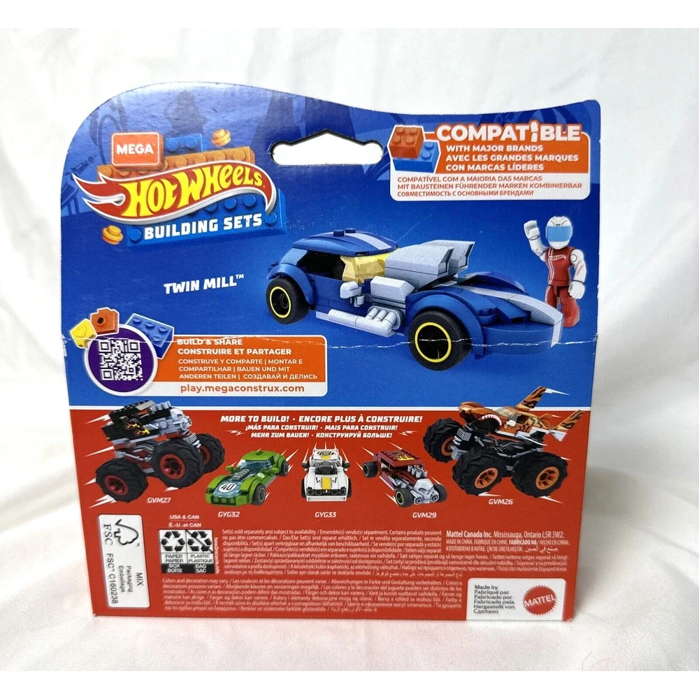 Mega‎ Hot Wheels Twin Mill GVM31 Building Set Build Ages 5+ Race Car New NIB